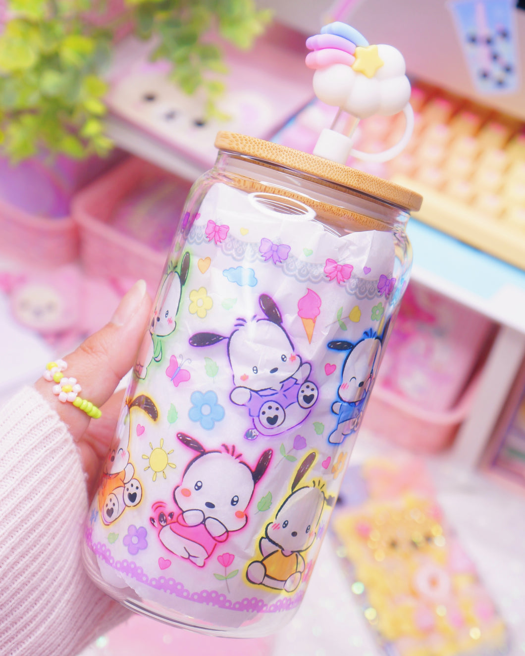 Kawaii White Dog Glasscan Cup 16oz [Made to Order]