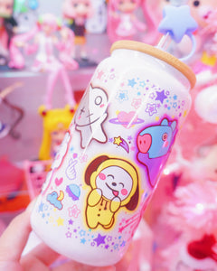 Kawaii KPop Characters Glasscan Cup 16oz [Made to Order]